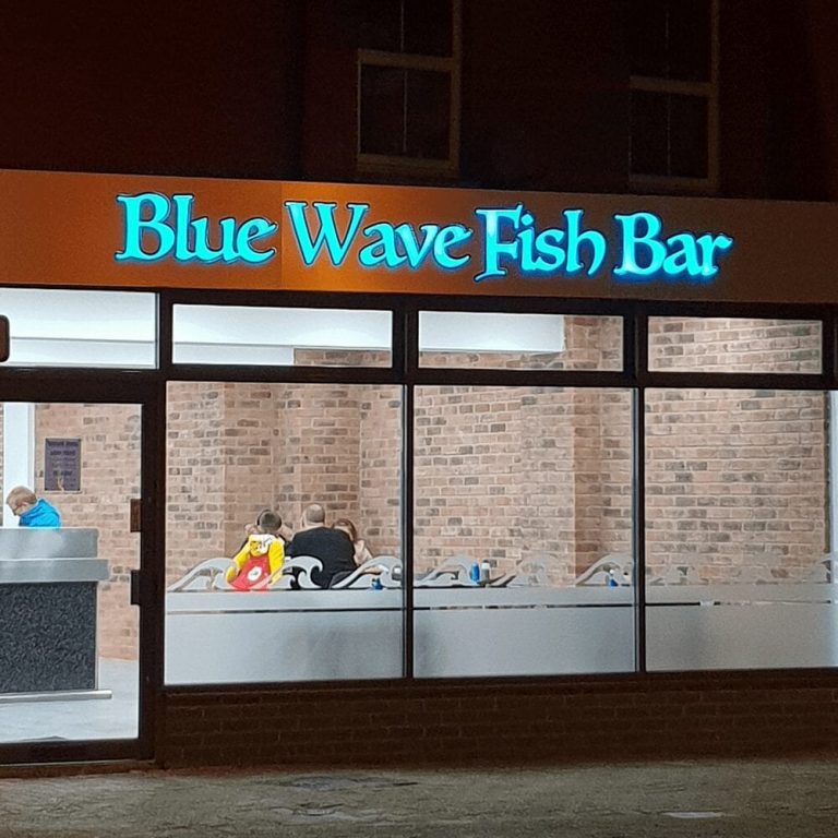 Blue Wave Fish Bar illuminated signage