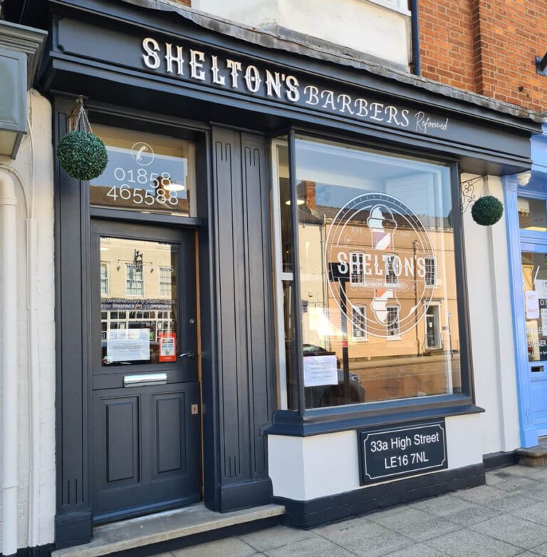 Sheltons Barber shop front signage